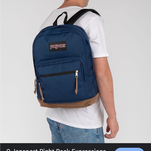 Jansport Classic Navy and Brown Backpack - Picture 1 of 3